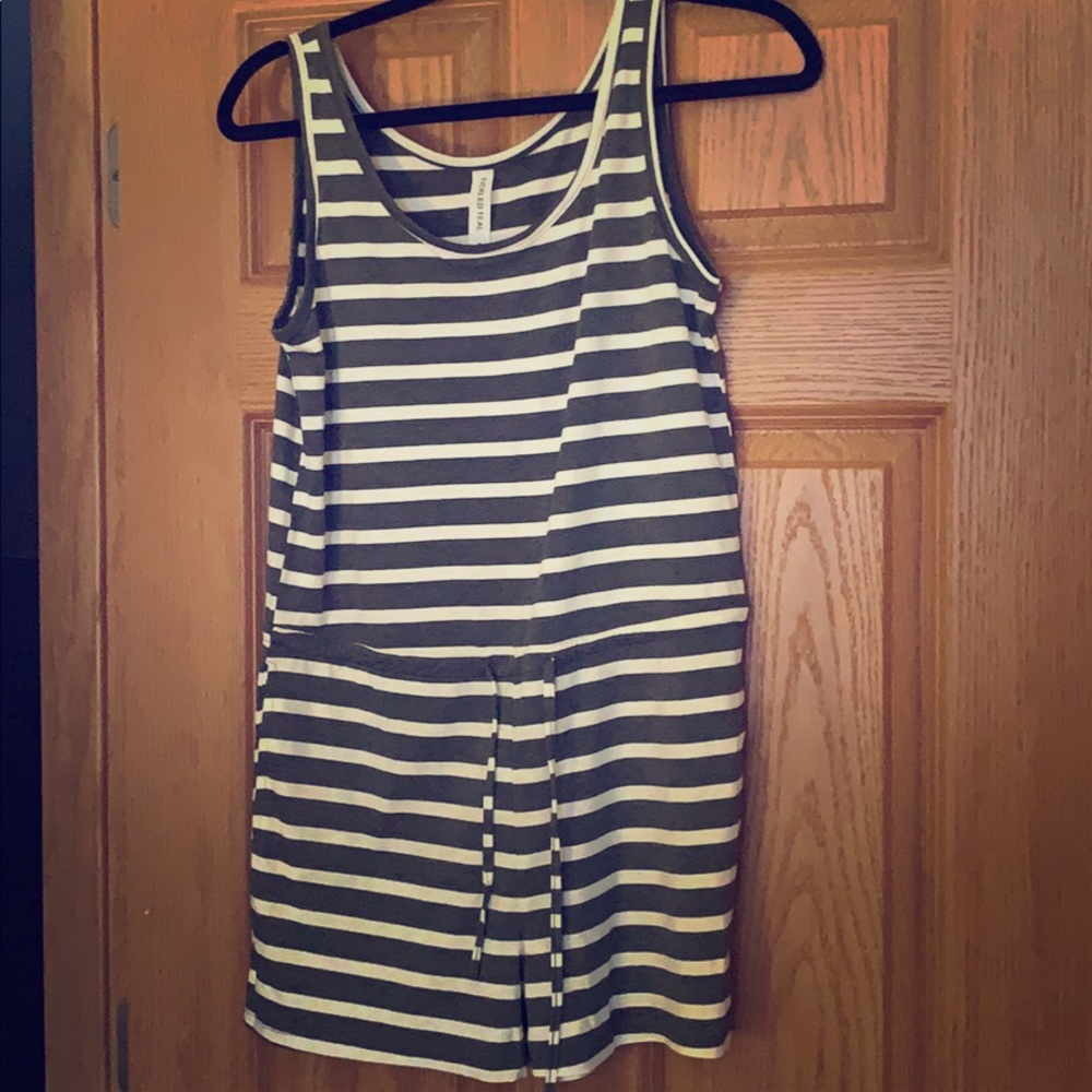 Gray and white striped romper